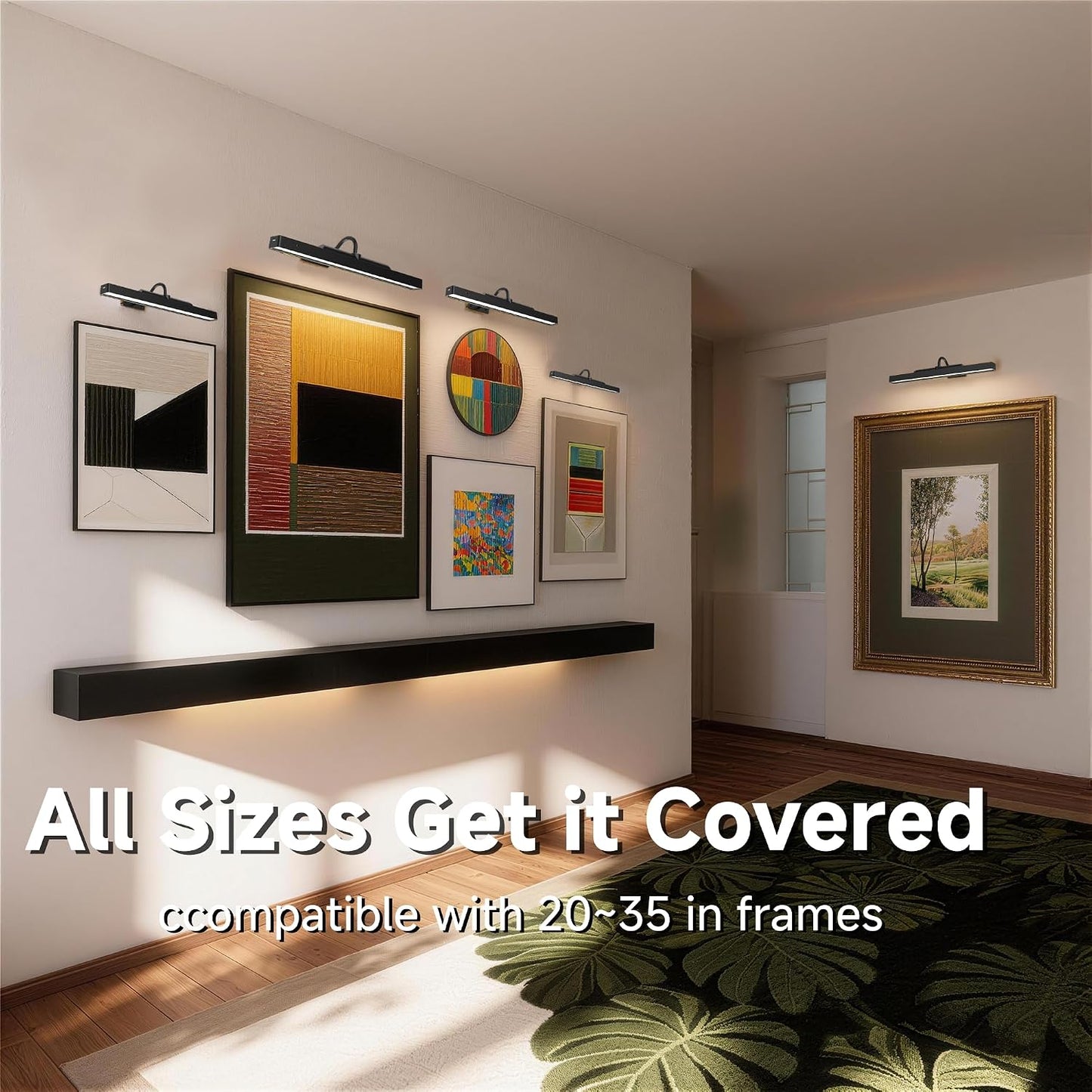 16‘’Picture Light Wireless, Plastic material,5000mAh Battery Powered Art Light for Pictures, 350LM, Dimmable, Remote Control, 16in Wall Gallery Light for Display, Wall, Artwork,Photos