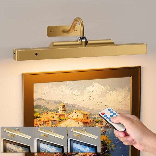 12‘’Picture Light for Wall, Plastic material,Rechargeable Wireless Battery Operated Painting Lighting, Dimmable LED with Remote 3CCT for Wall Art Gallery Display (Black)