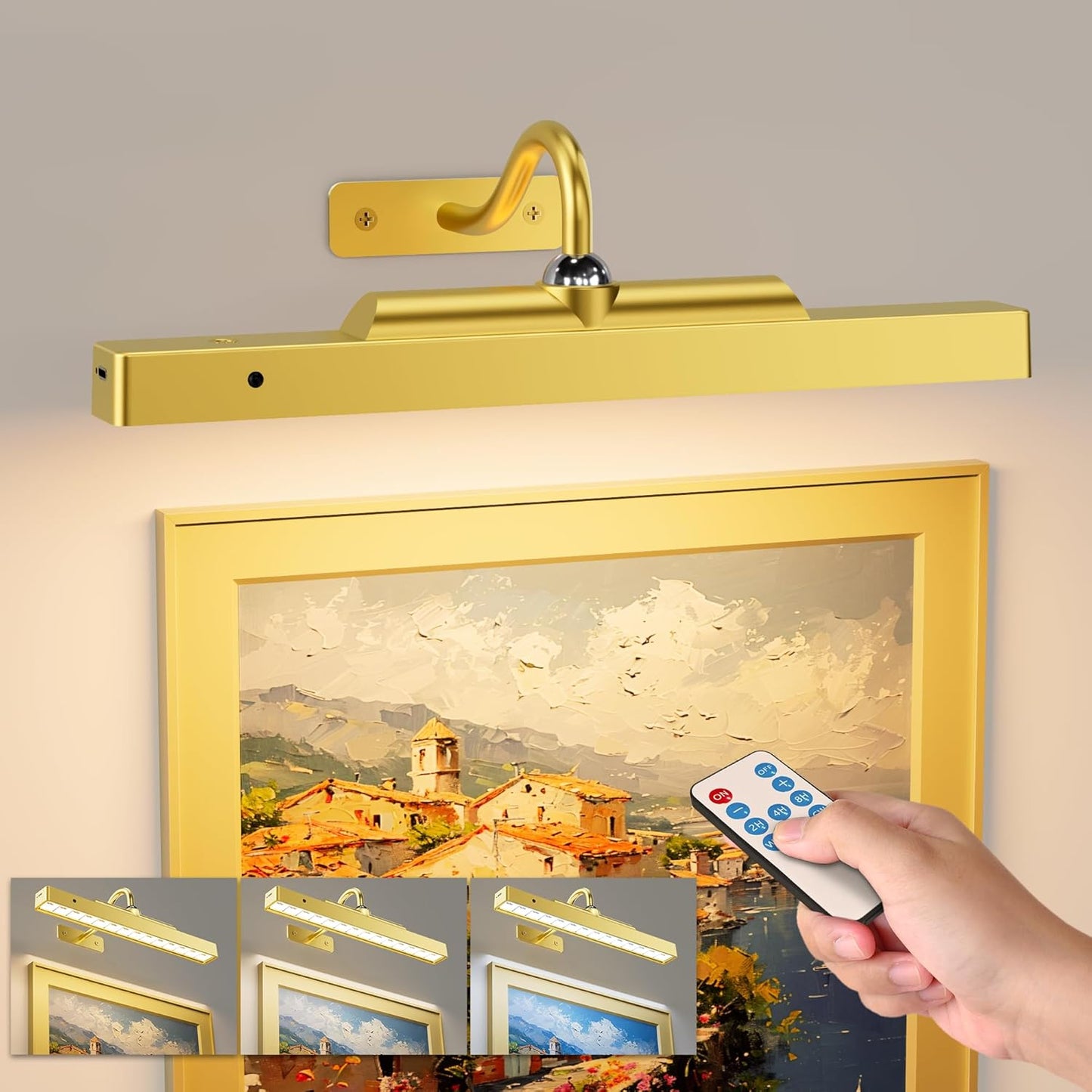 12‘’Picture Light for Wall, Plastic material,Rechargeable Wireless Battery Operated Painting Lighting, Dimmable LED with Remote 3CCT for Wall Art Gallery Display (Black)