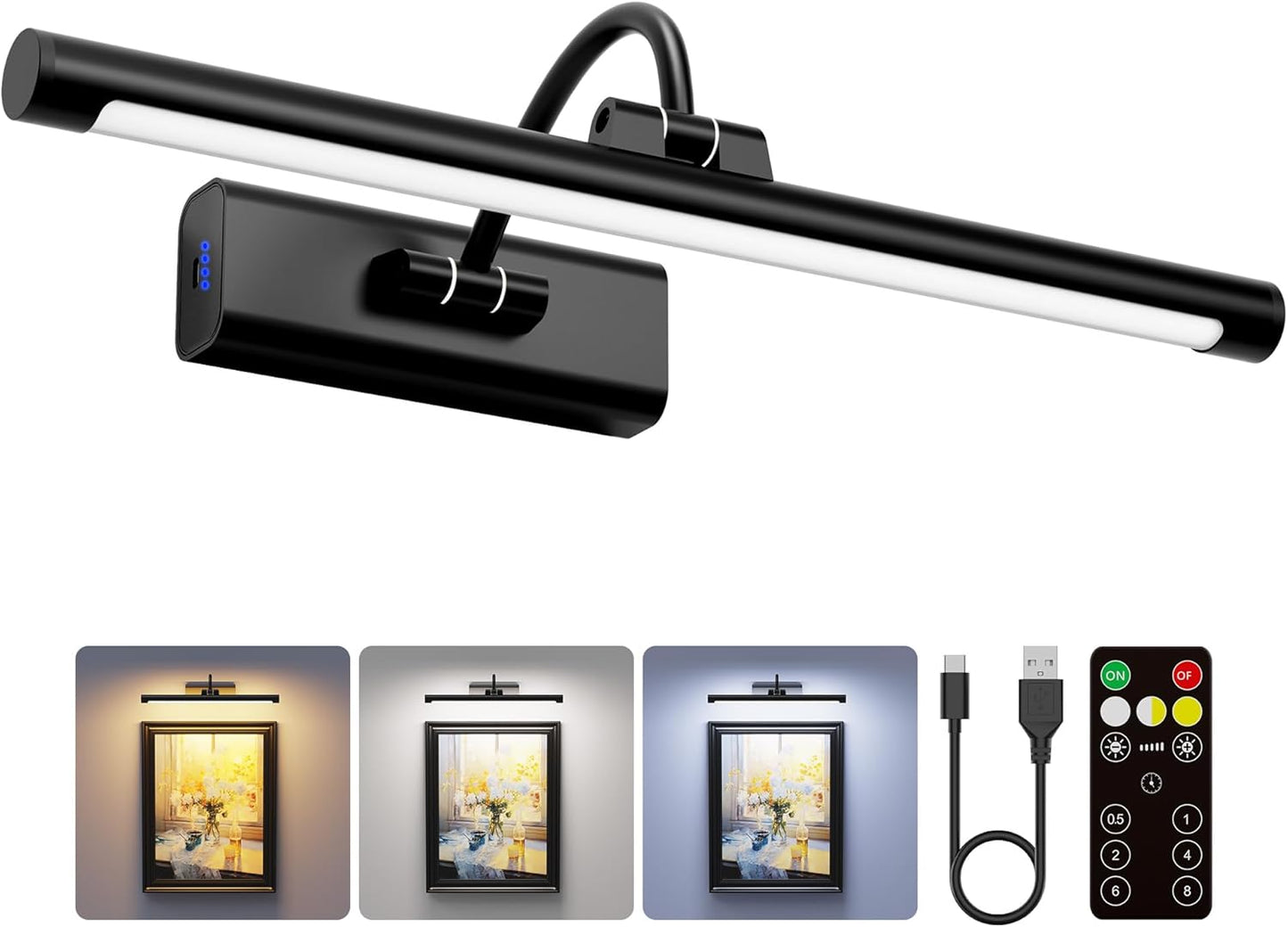 16" Light for Wall Picture with 6000mAh Battery - Brass Operated Wireless Wall Art Light with Remote Control for Artwork, Mirror & Portrait