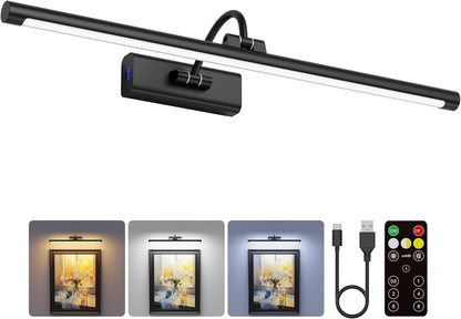 16" Gallery Picture Light with 1pcs Extra 6000mAh Battery- Brass Cordless Rechargeable Wall Sconce with Remote for Library, Study Room, Art & Renter Use