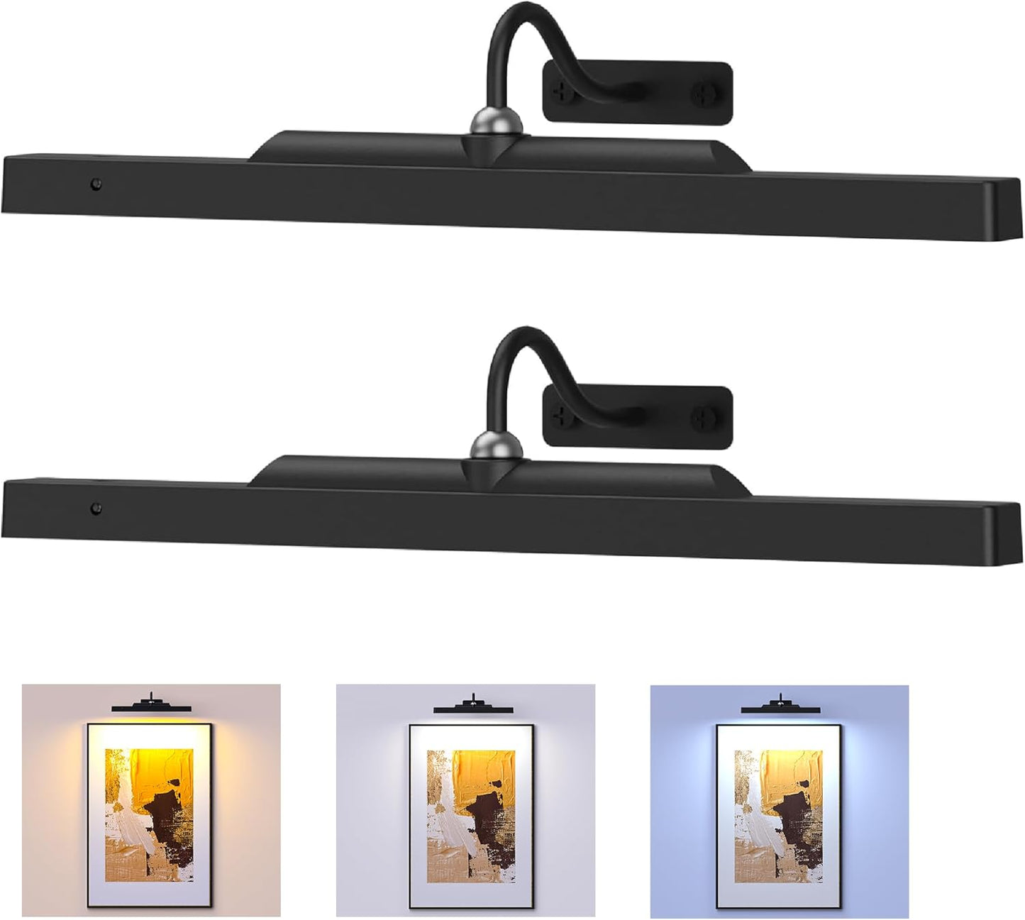 16‘’Picture Light Wireless, Plastic material,5000mAh Battery Powered Art Light for Pictures, 350LM, Dimmable, Remote Control, 16in Wall Gallery Light for Display, Wall, Artwork,Photos