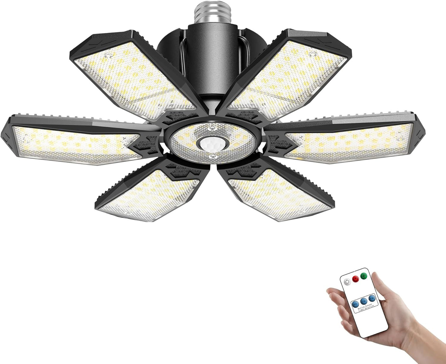 Motion Sensor Garage Light, 200W 20000LM E26/E27 Screw-in Motion Activated LED Ceiling Shop Light with Dusk to Dawn Sensor, Indoor Lighting for Basement, Barn, Attic, Warehouse