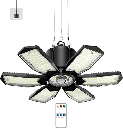 Plug-in Motion Sensor Garage Light, 200W 20000LM Deformable Motion Activated LED Shop Light with PIR & Dusk to Dawn Sensor, Indoor Ceiling Light for Basement, Workshop, Warehouse, Attic