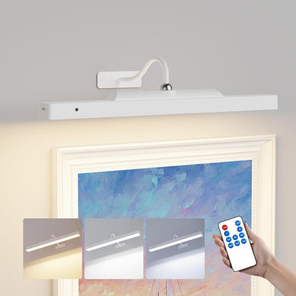 16‘’Picture Light Wireless, Plastic material,5000mAh Battery Powered Art Light for Pictures, 350LM, Dimmable, Remote Control, 16in Wall Gallery Light for Display, Wall, Artwork,Photos