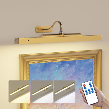 16‘’Picture Light Wireless, Plastic material,5000mAh Battery Powered Art Light for Pictures, 350LM, Dimmable, Remote Control, 16in Wall Gallery Light for Display, Wall, Artwork,Photos