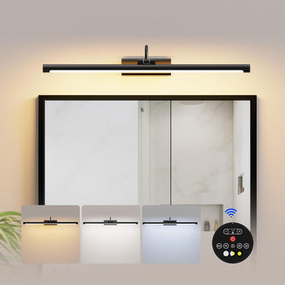 Bathroom Vanity Light Wireless Rechargeable Black 24 inch Black | 10000mAh Rechargeable Battery, 500LM Dimmable, 3 Color Temps, No Wiring , 250° Rotatable with Remote for Bathroom Mirror