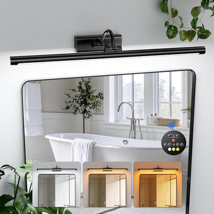 Bathroom Vanity Light Wireless Rechargeable Black 24 inch Black | 10000mAh Rechargeable Battery, 500LM Dimmable, 3 Color Temps, No Wiring , 250° Rotatable with Remote for Bathroom Mirror