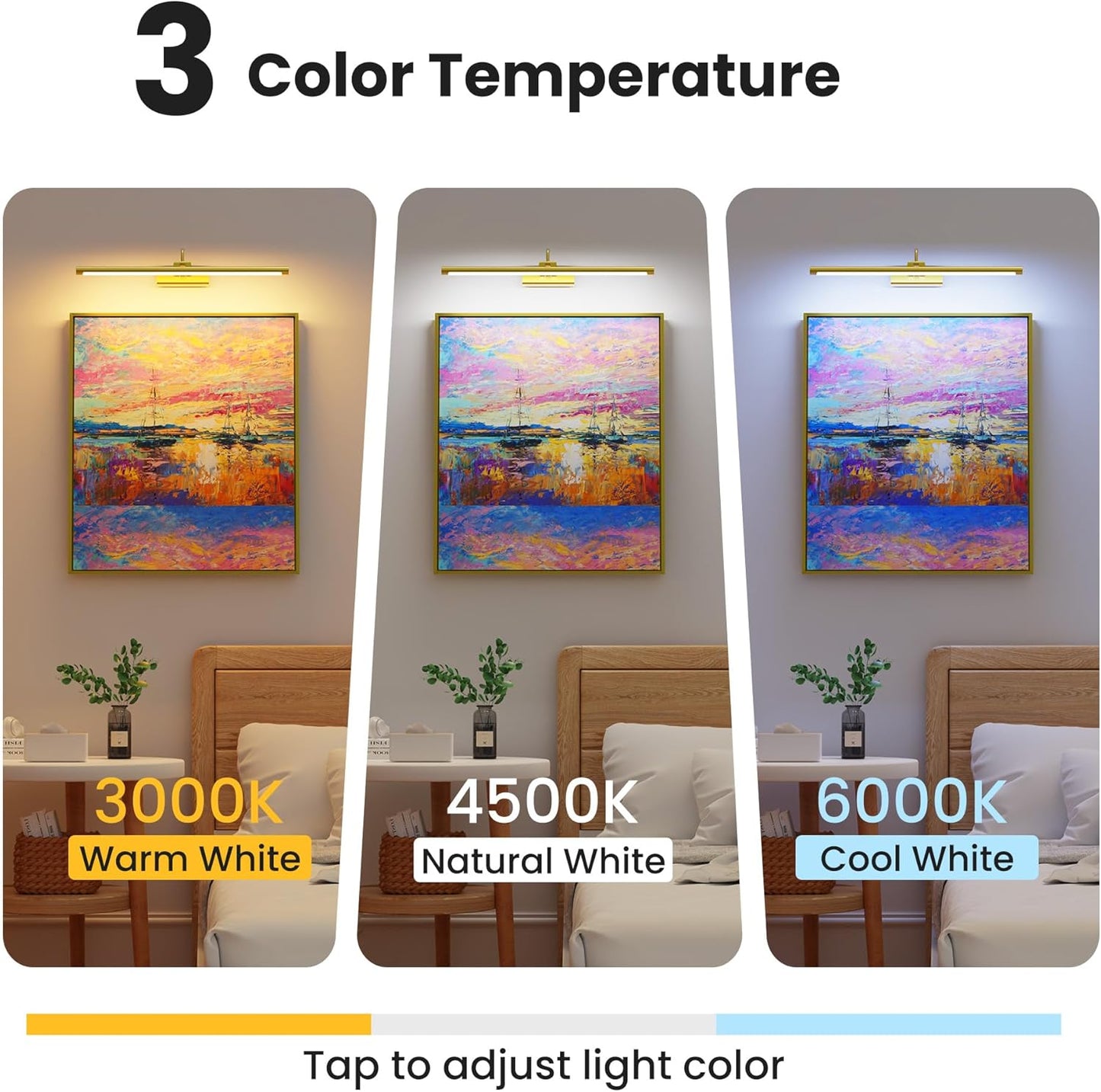 24" Picture Lights for Wall with 8000mAh Battery - Brass Operated Wireless Wall Art Light with Remote Control for Large Portrait & Paintings Art