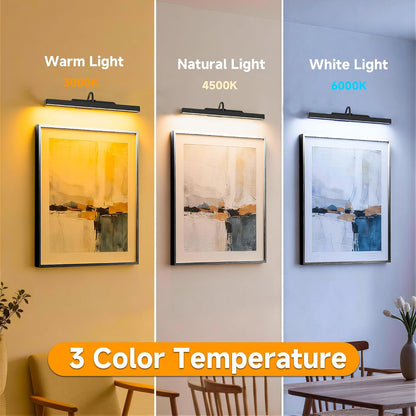 16‘’Picture Light Wireless, Plastic material,5000mAh Battery Powered Art Light for Pictures, 350LM, Dimmable, Remote Control, 16in Wall Gallery Light for Display, Wall, Artwork,Photos