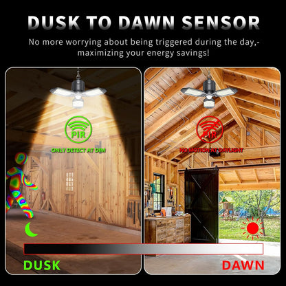 Motion Activated Plug In Garage LED Light 80W 8000LM Deformable Multi-Angle Adjustable Panels Automatic Sensor Ceiling Lamp for Basement, Warehouse, Retail Shop