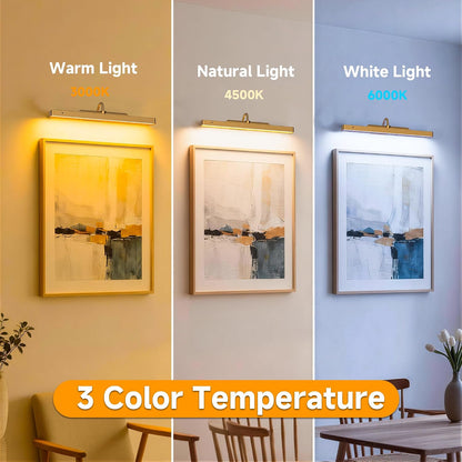 Art Light for Wall Picture, 6000mAh Rechargeable Wireless Wall Sconce,Battery Operated Remote Dimmable Lighting for Hallway Sconce(24 in, Antique Gold)