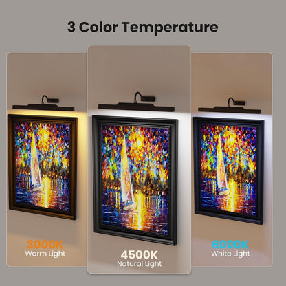 16‘’Picture Light Wireless, Plastic material,5000mAh Battery Powered Art Light for Pictures, 350LM, Dimmable, Remote Control, 16in Wall Gallery Light for Display, Wall, Artwork,Photos