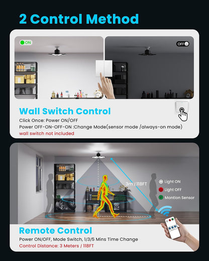Motion Sensor Garage Light 200W 20000LM, Deformable LED Sensing Shop Lighting with Timer Setting - 6500K Bright Motion Activated Light Bulb for Basement/Workshop/Attic