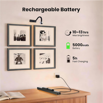 16‘’Picture Light Wireless, Plastic material,5000mAh Battery Powered Art Light for Pictures, 350LM, Dimmable, Remote Control, 16in Wall Gallery Light for Display, Wall, Artwork,Photos
