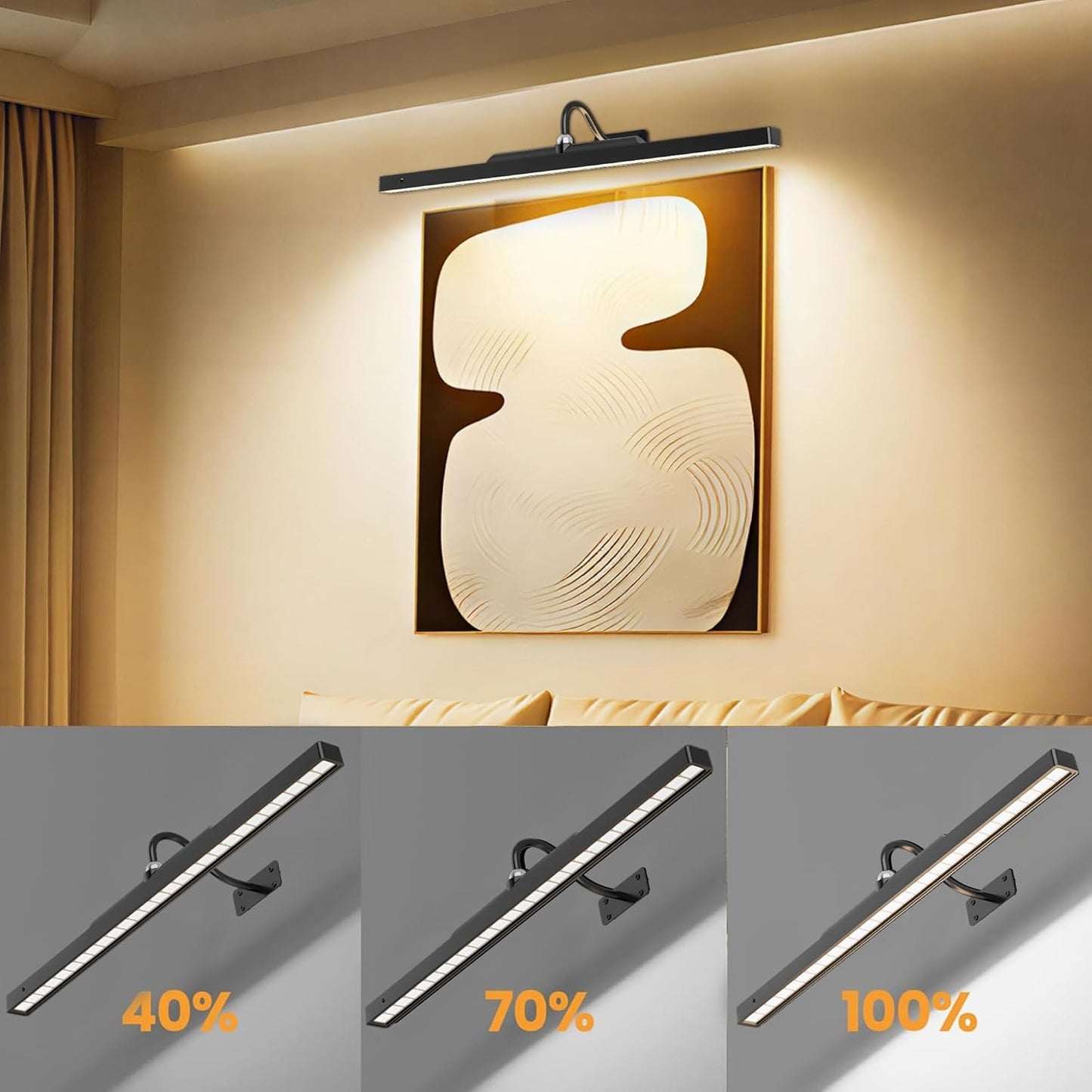 24 Inch Plastic Picture Light for Wall - Battery Operated Wireless Wall Sconce with Remote & Timer for Artwork, Portrait, Photo & Frame