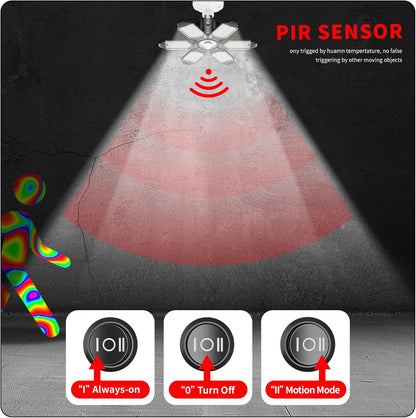 Motion Sensor Garage Light, 200W 20000LM E26/E27 Screw-in Motion Activated LED Ceiling Shop Light with Dusk to Dawn Sensor, Indoor Lighting for Basement, Barn, Attic, Warehouse