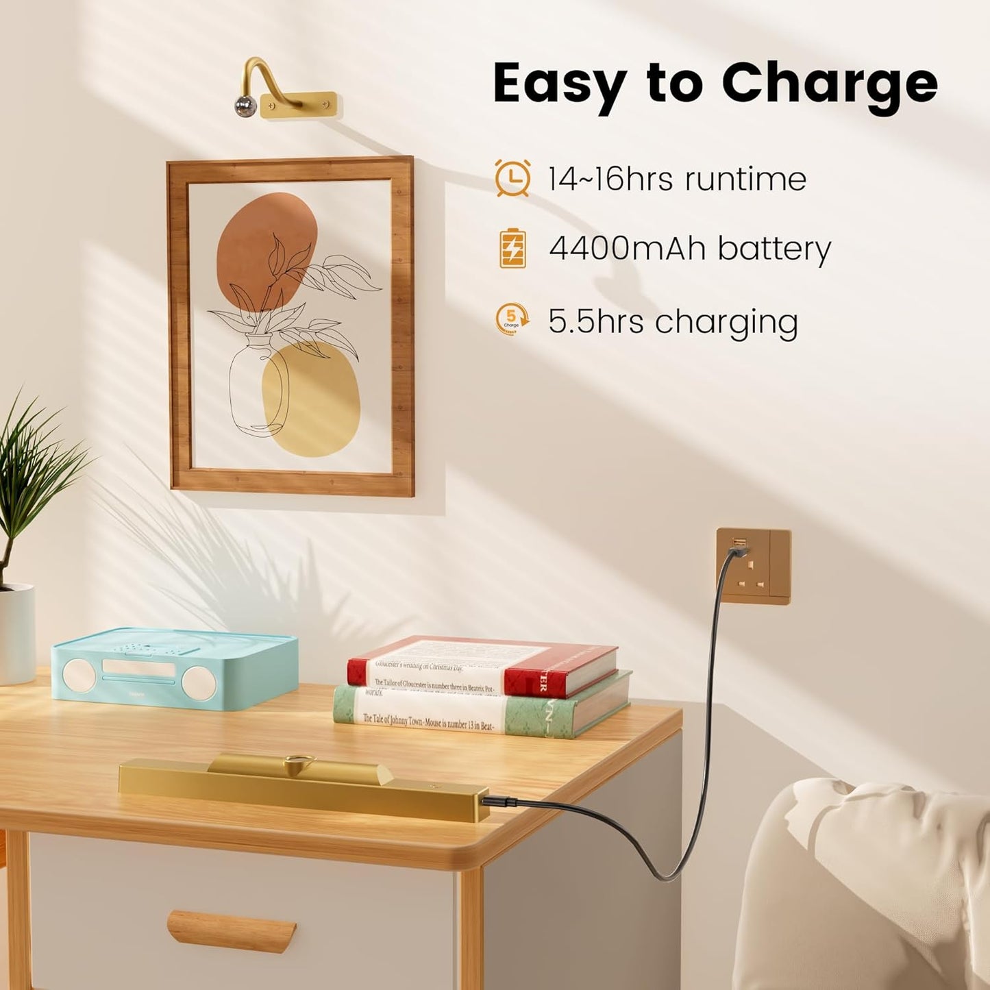 12‘’Picture Light for Wall, Plastic material,Rechargeable Wireless Battery Operated Painting Lighting, Dimmable LED with Remote 3CCT for Wall Art Gallery Display (Black)