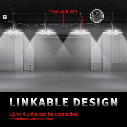 Plug-in Motion Sensor Garage Light, 200W 20000LM Deformable Motion Activated LED Shop Light with PIR & Dusk to Dawn Sensor, Indoor Ceiling Light for Basement, Workshop, Warehouse, Attic