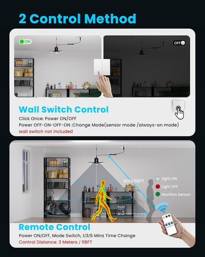 Motion Sensor Garage Light Plug-in 80W 8000LM, Motion Activated Led Shop Light with Romote, 3 Modes Indoor Bulb for Basement/Workshop 1Pack
