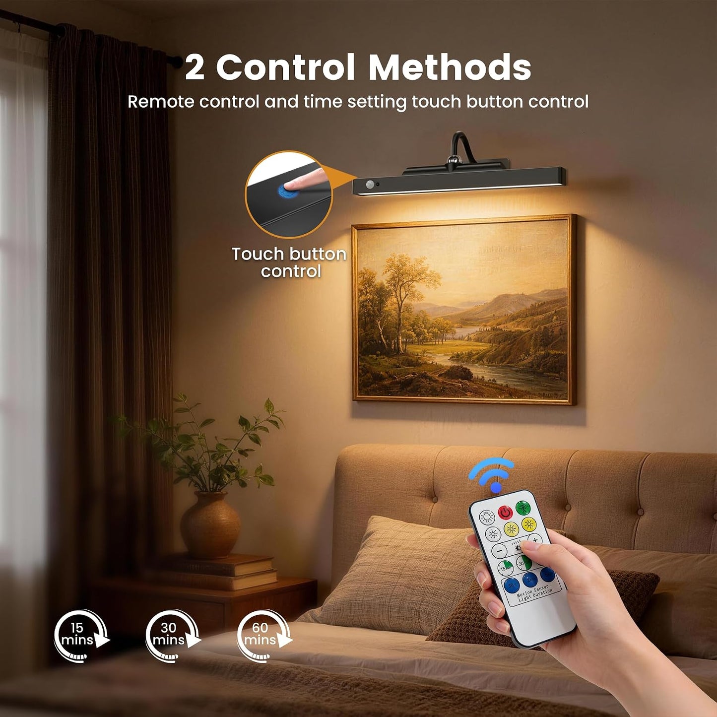 Picture Light for Wall Art Motion Sensor – 16'' Wireless and Dimmable Gallery Light, 5000mAh Rechargeable Remote Control Art Light Over Frame Paintings and Artworks