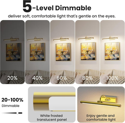 16" Light for Wall Picture with 6000mAh Battery - Brass Operated Wireless Wall Art Light with Remote Control for Artwork, Mirror & Portrait