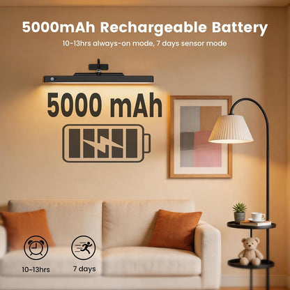 Picture Light for Wall Art Motion Sensor – 16'' Wireless and Dimmable Gallery Light, 5000mAh Rechargeable Remote Control Art Light Over Frame Paintings and Artworks