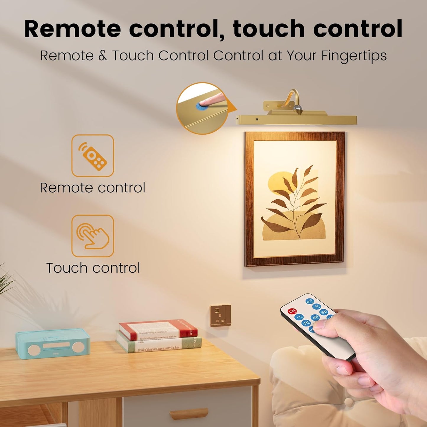 12‘’Picture Light for Wall, Plastic material,Rechargeable Wireless Battery Operated Painting Lighting, Dimmable LED with Remote 3CCT for Wall Art Gallery Display (Black)