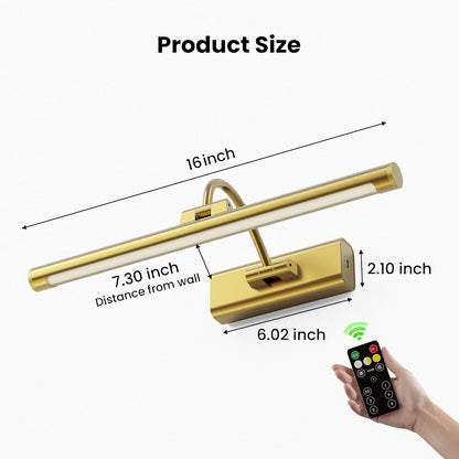 16" Light for Wall Picture with 6000mAh Battery - Brass Operated Wireless Wall Art Light with Remote Control for Artwork, Mirror & Portrait