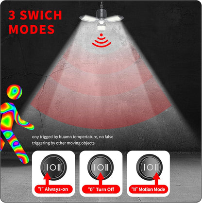 Motion Activated Plug In Garage LED Light 80W 8000LM Deformable Multi-Angle Adjustable Panels Automatic Sensor Ceiling Lamp for Basement, Warehouse, Retail Shop