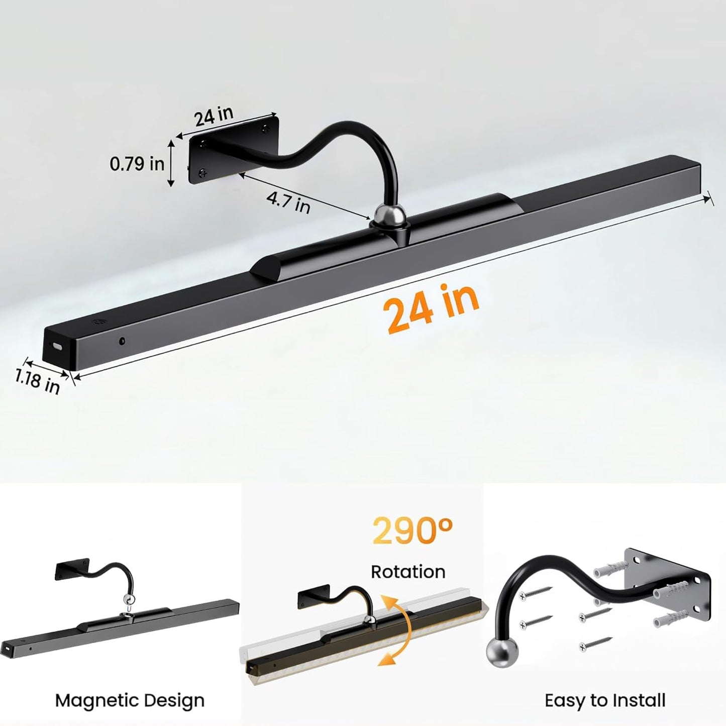 24 Inch Plastic Picture Light for Wall - Battery Operated Wireless Wall Sconce with Remote & Timer for Artwork, Portrait, Photo & Frame