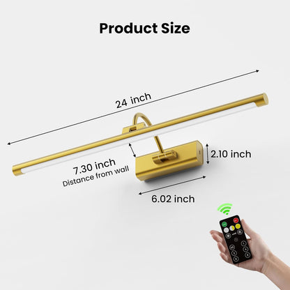 24" Picture Lights for Wall with 8000mAh Battery - Brass Operated Wireless Wall Art Light with Remote Control for Large Portrait & Paintings Art