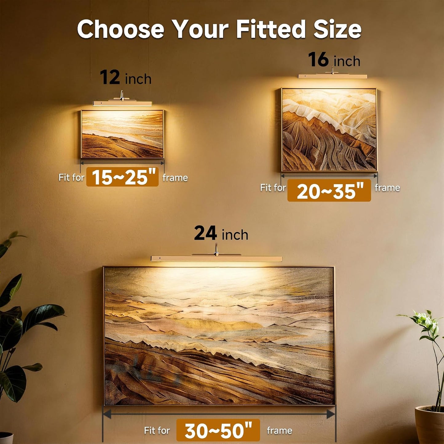 Art Light for Wall Picture, 6000mAh Rechargeable Wireless Wall Sconce,Battery Operated Remote Dimmable Lighting for Hallway Sconce(24 in, Antique Gold)
