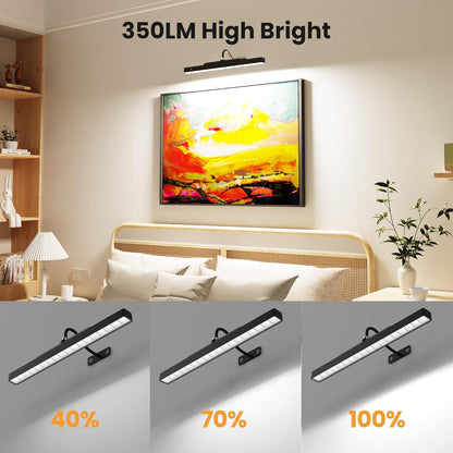 16‘’Picture Light Wireless, Plastic material,5000mAh Battery Powered Art Light for Pictures, 350LM, Dimmable, Remote Control, 16in Wall Gallery Light for Display, Wall, Artwork,Photos