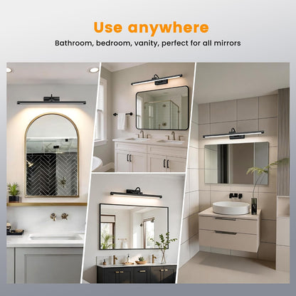 Bathroom Vanity Light Wireless Rechargeable Black 24 inch Black | 10000mAh Rechargeable Battery, 500LM Dimmable, 3 Color Temps, No Wiring , 250° Rotatable with Remote for Bathroom Mirror